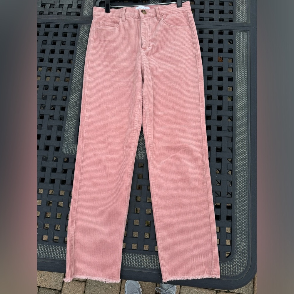 Loft Salmon Pink Corduroy Straight Leg Pant Raw Hem size 2/26